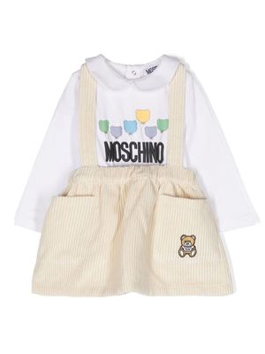 Moschino Kids crossover shoulder-straps corduroy skirt - White