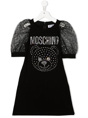 Moschino Kids crystal-embellished puff-sleeve dress - Black