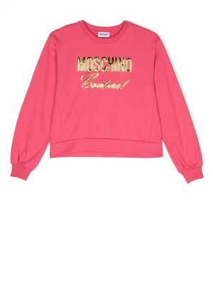 Moschino Kids debossed-logo crew neck sweater - Pink
