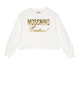 Moschino Kids debossed-logo crewneck sweatshirt - White