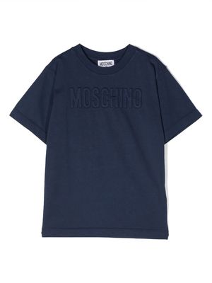 Moschino Kids embossed-logo cotton T-shirt - Blue