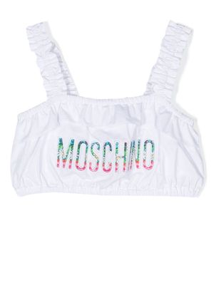 Moschino Kids embroidered-logo bikini top - White
