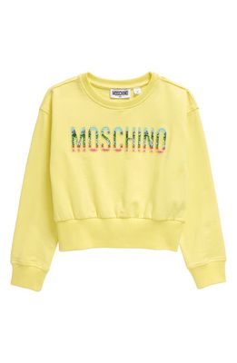 Moschino Kids' Embroidered Logo Cotton Blend Sweatshirt in 50230 Lemon