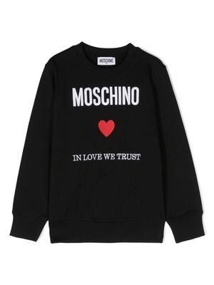 Moschino Kids embroidered-logo cotton sweatshirt - Black