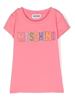 Moschino Kids embroidered-logo cotton T-shirt - Pink