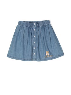 Moschino Kids embroidered-logo denim skirt - Blue