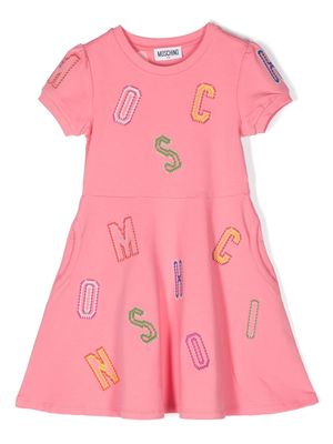 Moschino Kids embroidered-logo lettering flared dress - Blue