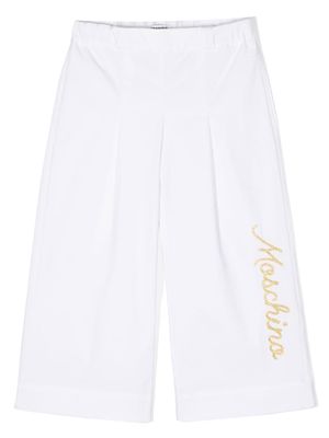 Moschino Kids embroidered-logo pleat-detail trousers - White