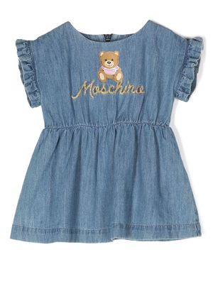 Moschino Kids embroidered-logo sleeveless dress - Blue