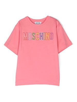 Moschino Kids embroidered-logo stretch-cotton T-shirt - Pink