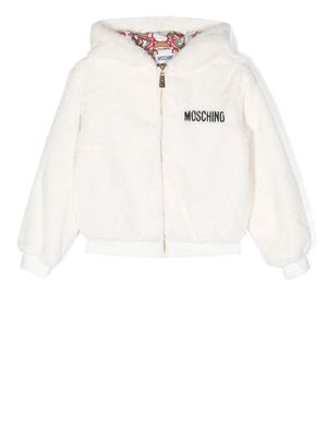 Moschino Kids embroidered-logo zip-up hoodie - White