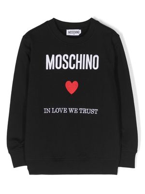 Moschino Kids embroidered-slogan cotton sweatshirt - Black