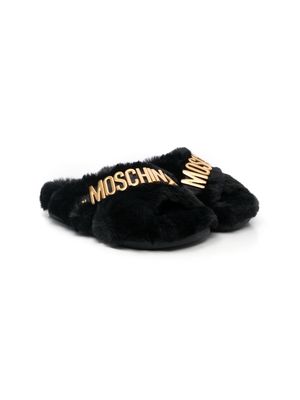 Moschino Kids faux-fur slip-on sandals - Black