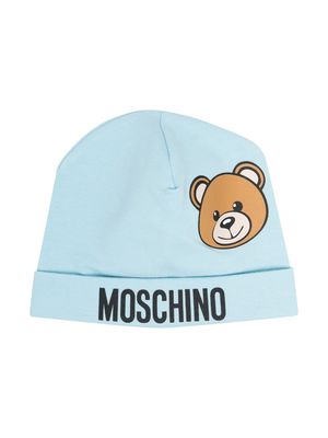 Moschino Kids fine-knit logo-print beanie - Blue