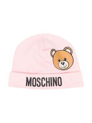 Moschino Kids fine-knit logo-print beanie - Pink
