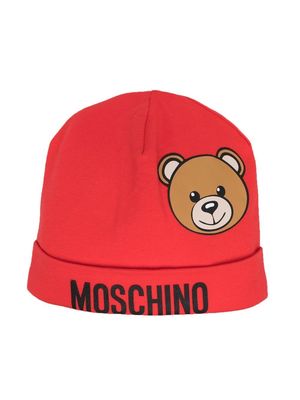 Moschino Kids fine-knit logo-print beanie - Red