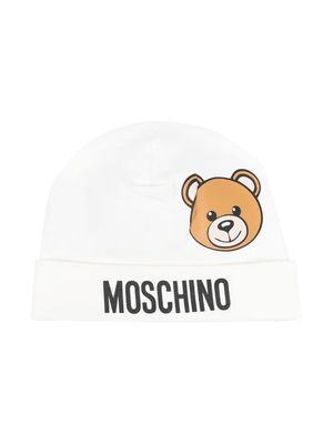Moschino Kids fine-knit logo-print beanie - White