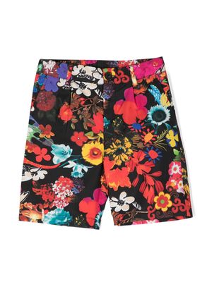 Moschino Kids floral-motif cotton shorts - Black