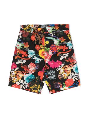 Moschino Kids floral-print cotton shorts - Black