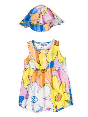 Moschino Kids floral-print romper and hat set - ROSA MULTICOLOUR
