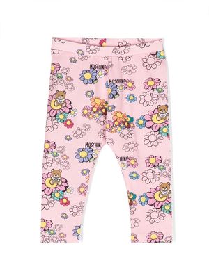Moschino Kids floral-print Teddy Bear motif leggings - Pink