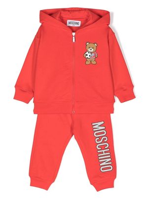 Moschino Kids Football Teddy Bear hooded tracksuit - Red