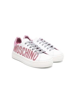 Moschino Kids glitter-detail leather sneakers - White