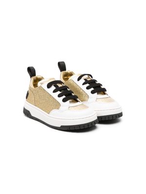 Moschino Kids glitter lace-up leather sneakers - Gold