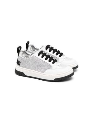 Moschino Kids glitter lace-up leather sneakers - Silver