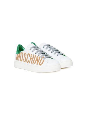 Moschino Kids glittered logo-print sneakers - White