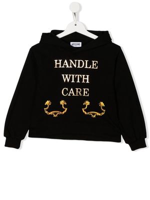 Moschino Kids Handle With Care cotton hoodie - Black