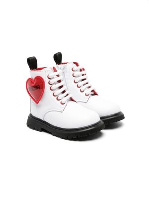 Moschino Kids heart-logo leather ankle boots - White