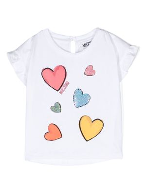 Moschino Kids heart-print ruffled T-shirt - White
