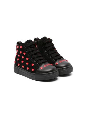 Moschino Kids heart-stud embellished leather sneakers - Black
