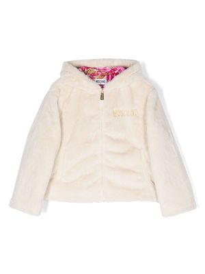 Moschino Kids hooded faux-fur jacket - White