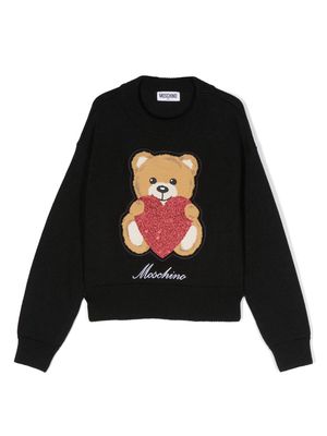 Moschino Kids intarsia-knit logo jumper - Black