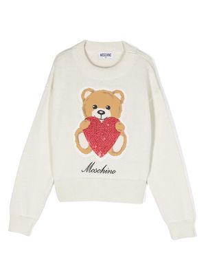 Moschino Kids intarsia-knit logo jumper - White