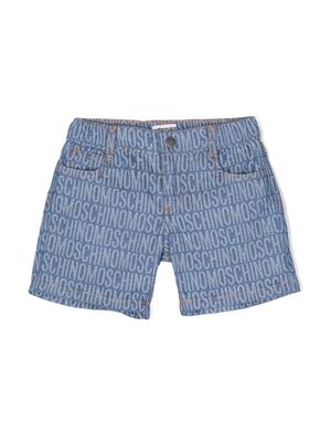 Moschino Kids jacquard-logo denim shorts - Blue