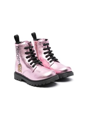 Moschino Kids laminated-finish leather ankle boots - Pink
