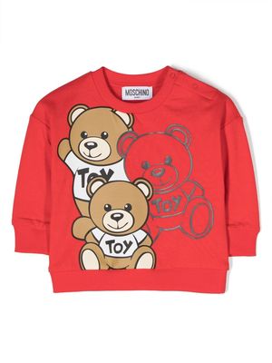 Moschino Kids Leo Tedd- print cotton sweatshirt - Red