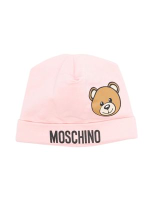 Moschino Kids Leo Teddy-print beanie - Pink