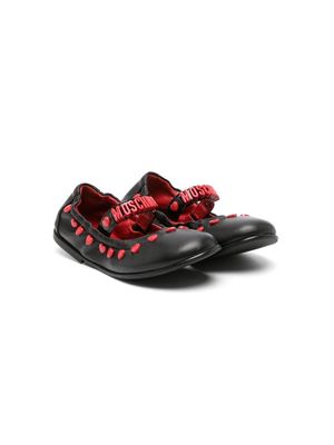 Moschino Kids Little Hearts leather ballerina shoes - Black