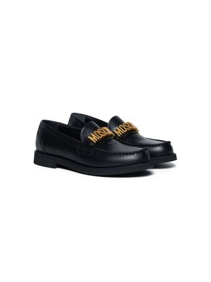 Moschino Kids logo-appliqué leather loafers - Black