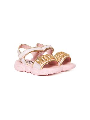Moschino Kids logo-applique leather sandals - Pink