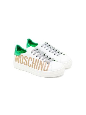 Moschino Kids logo-embellished glitter-detail sneakers - White