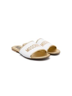 Moschino Kids logo-embellished leather sandals - Gold