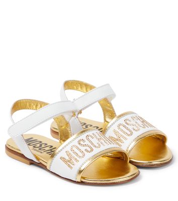 Moschino Kids Logo embellished leather sandals