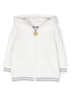 Moschino Kids logo-embossed zipped hoodie - White