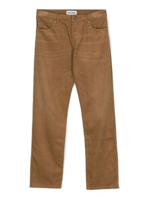 Moschino Kids logo-embroidered corduroy straight-leg trousers - Brown