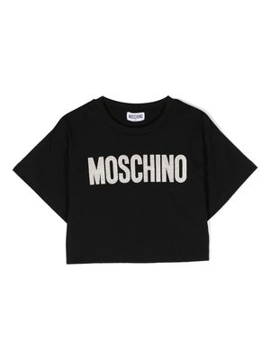Moschino Kids logo-embroidered cotton crop top - Black